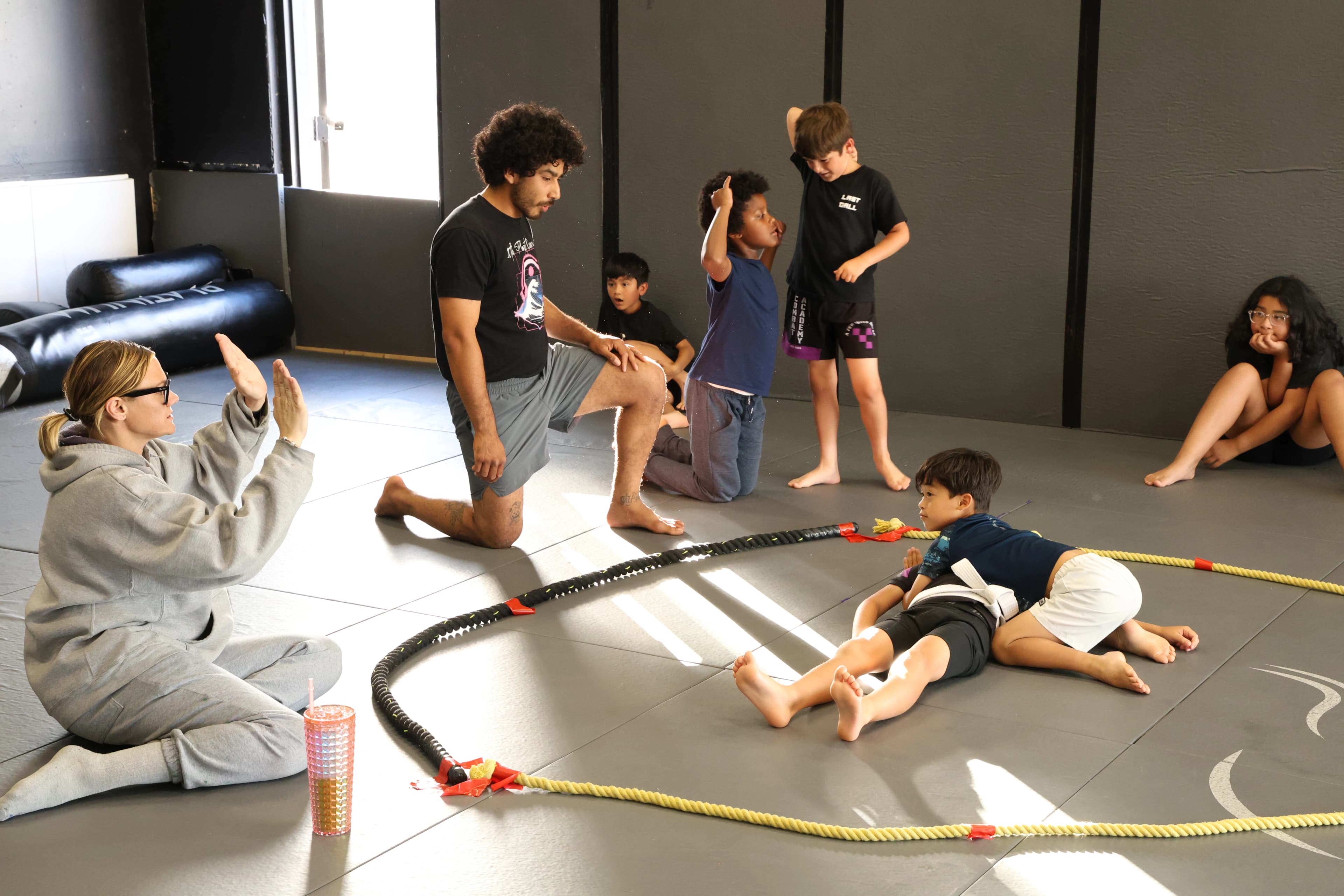 Kids No-Gi Jiu-Jitsu students lined up before class begins
