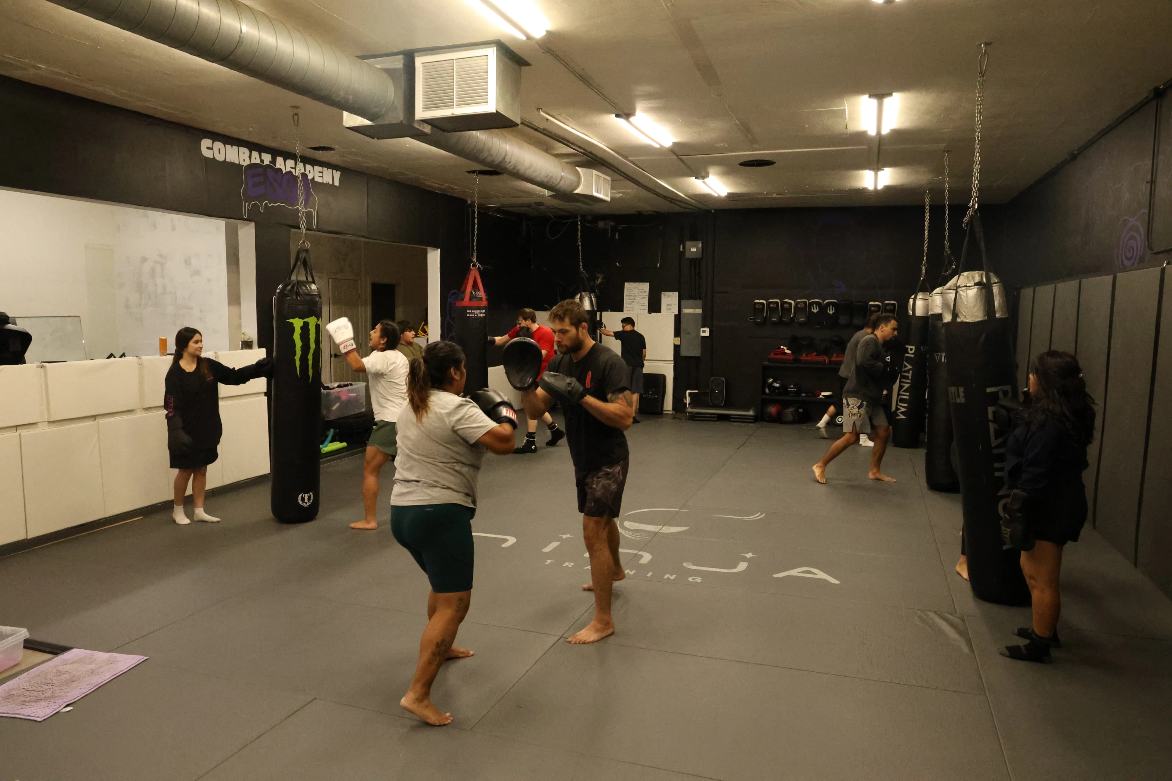 Boxing students learning technique