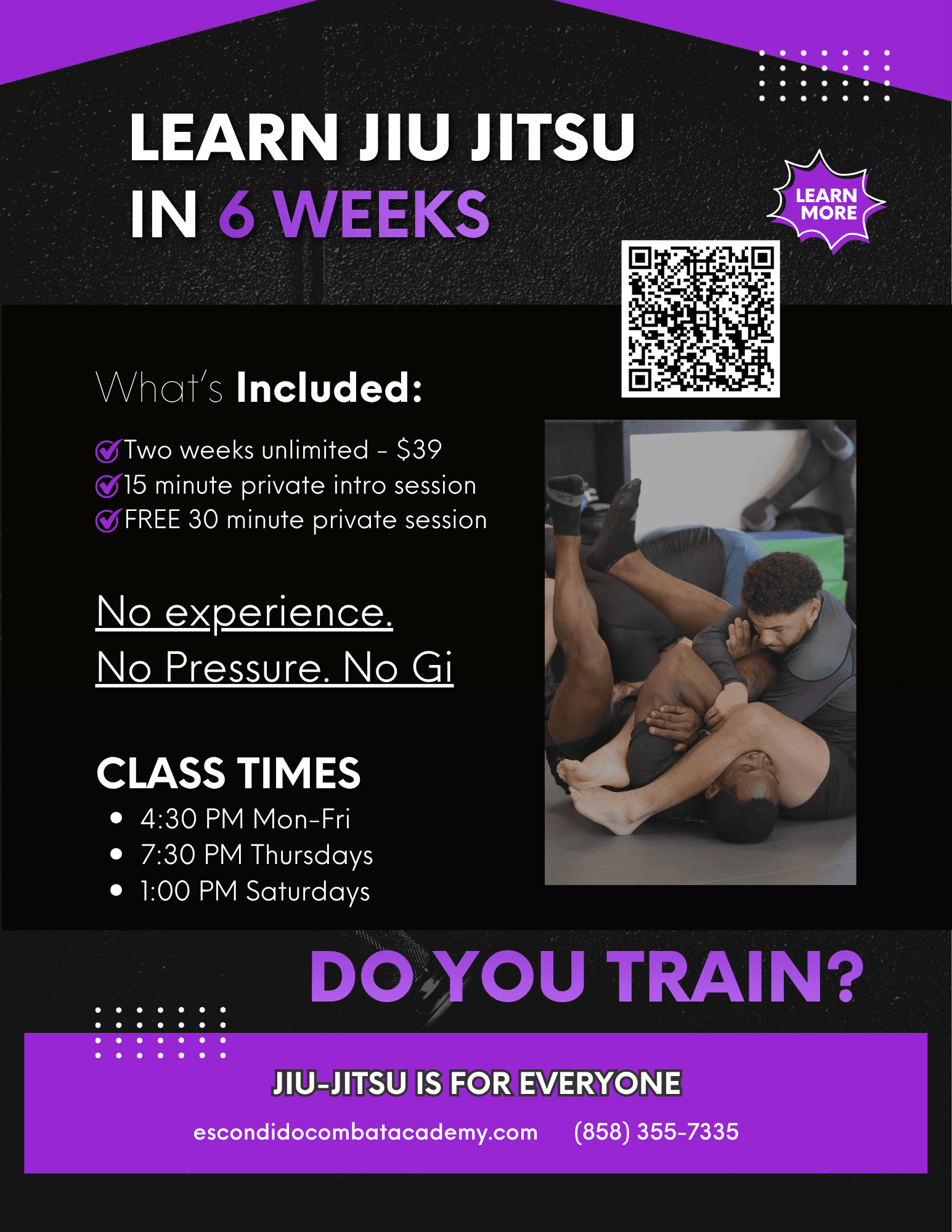Students training beginner No-Gi Jiu-Jitsu at Escondido Combat Academy